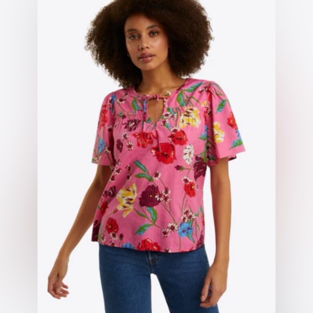 NWT Draper James Mary flutter sleeve pink floral blouse top size medium